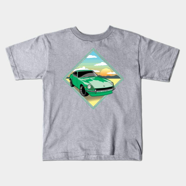 Retro Nissan Datsun S30 240Z Kids T-Shirt by thesupragoddess